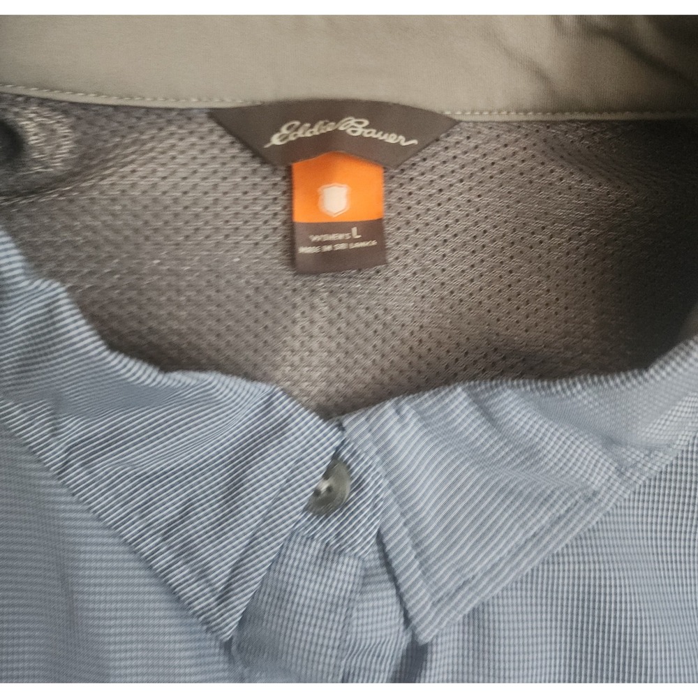 Eddie Bauer Sport Shop Shirt Mens Large Blue Micro Check Short Sleeve Hiking - Picture 2 of 7